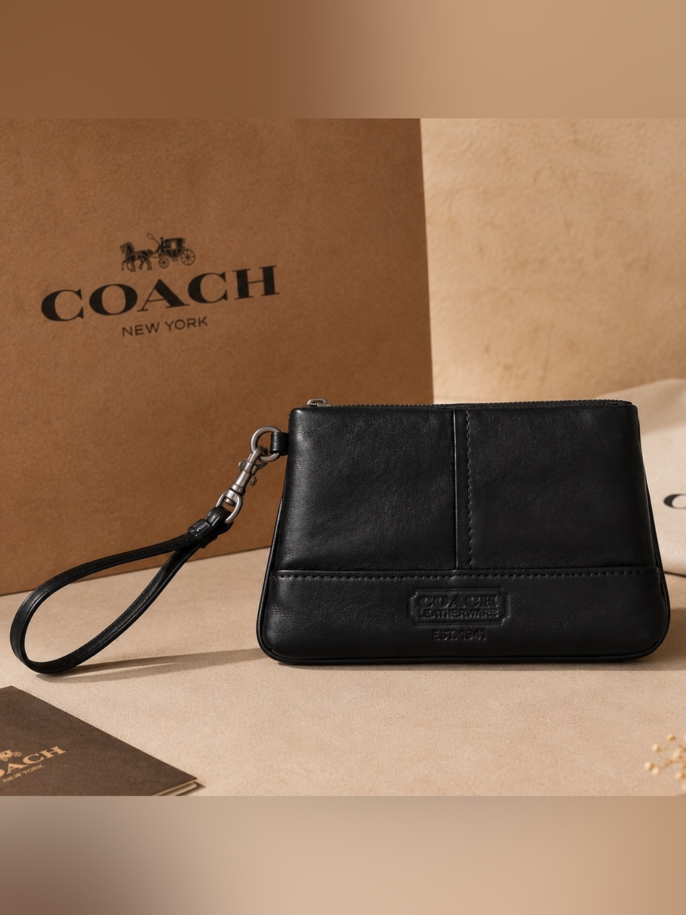 Coach Black Leather Wallet Wristlet Bag